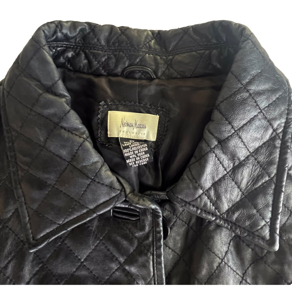 Neiman Marcus Exclusive Quilted Lamb Leather Jacket Women’s 2X Black Quiet Lux - Picture 9 of 14